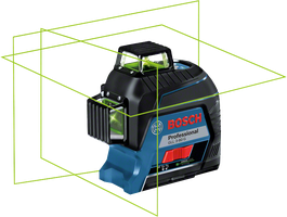 Bosch GLL 3-80 G laser leveling tool with green 360° lines.
