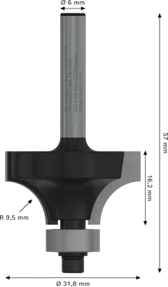 Bosch PRO Router Bit Rounding Over R 9.5 shank 6 mm.