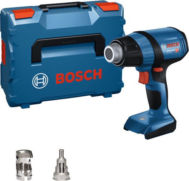 Bosch GHG 18V-50 cordless heat gun with accessories.