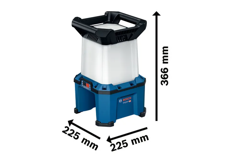 Bosch GLA 18VH-7500 jobsite light with 366 mm height.