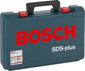 Пластиковый кейс Bosch SDS-plus с ручкой и красными защелками.