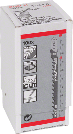 Пильные полотна для лобзика Bosch T 244 D, упаковка 100 шт.