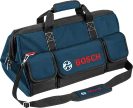Сумка для инструментов Bosch с плечевым ремнем и передними карманами.