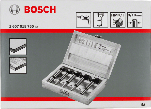 Набор из 5 твердосплавных фрез Bosch для резки шарниров 15–35 мм.