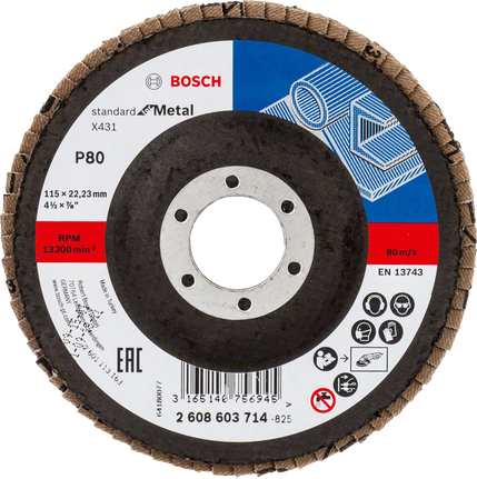 Лепестковый круг Bosch X431 по металлу, 115 мм, зернистость 80.