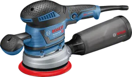 Шлифовальная машинка Bosch GEX 40-150 с пылесборником и шлифовальным диском.