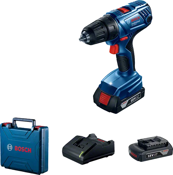 Набор аккумуляторных дрелей Bosch GSR 180-LI с кейсом и зарядным устройством.