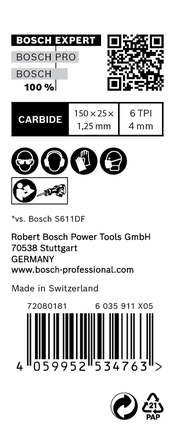 Полотно для сабельной пилы Bosch EXPERT Window Demolition S 956 DHM, 10 шт.