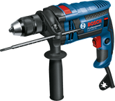 Ударная дрель Bosch GSB 1600 RE с сетевым питанием и боковой рукояткой.