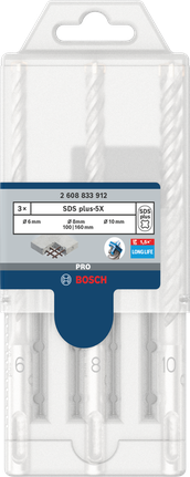 Набор сверл Bosch PRO SDS plus-5X для ударной дрели, 3 штуки.