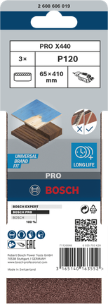 Шлифовальная лента Bosch PRO X440 65 x 410 мм G120, упаковка.
