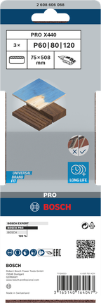 Набор шлифовальных лент Bosch PRO X440 75 x 508 мм для дерева.