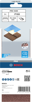 Шлифовальная лента Bosch PRO X440 75x533 мм G100, комплект из 3 штук.