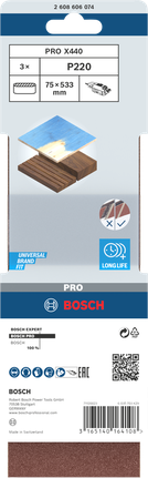 Шлифовальная лента Bosch PRO X440, зернистость 75x533 мм, упаковка 220 штук.