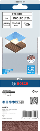 Шлифовальная лента Bosch PRO X440 75 x 533 мм для дерева и металла.