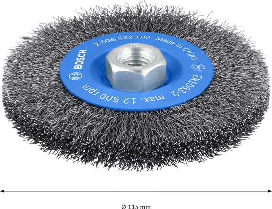 Проволочная щетка Bosch PRO Metal clean диаметром 115 мм для очистки металла.