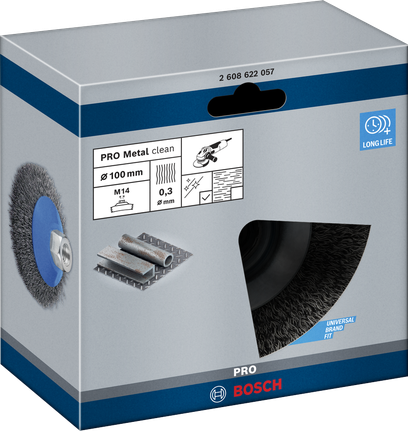 Щетка Bosch PRO Metal clean с фаской, 100 мм, для очистки металла.