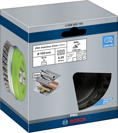 Щетка Bosch PRO из нержавеющей стали, 100 мм, для угловых шлифовальных машин.