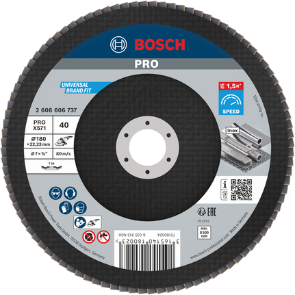 Лепестковый шлифовальный диск Bosch PRO X571 180 мм G40 для шлифовки металла.