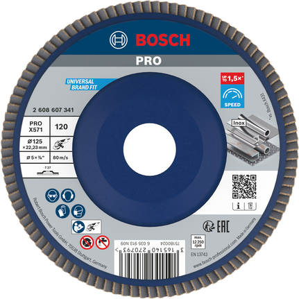 Лепестковый диск Bosch PRO X571 125 мм G120 для металла.