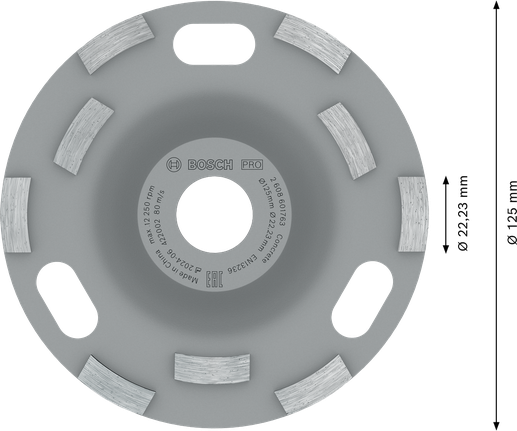 Шлифовальная головка Bosch PRO для бетона, 125 мм, предназначена для шлифовки бетона.