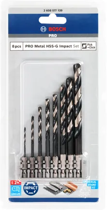 Набор ударных сверл Bosch PRO Metal HSS-G, 8 штук.