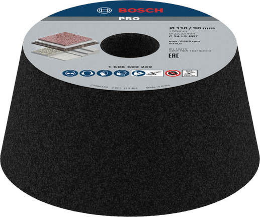 Конический шлифовальный круг Bosch PRO Stone для шлифовки каменных поверхностей.