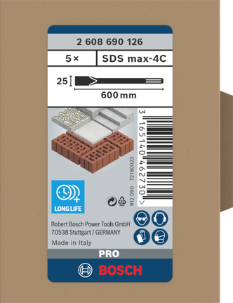 Плоское зубило Bosch SDS max-4C 25×600 мм 5 шт.