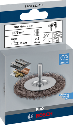 Проволочная щетка Bosch PRO Metal clean диаметром 75 мм для чистки металла.