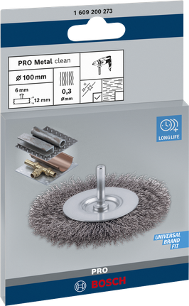 Проволочная щетка Bosch PRO Metal clean диаметром 100 мм для очистки металла.