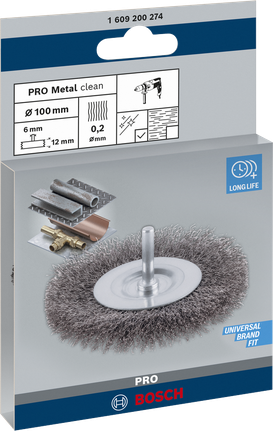 Проволочная щетка Bosch PRO Metal clean диаметром 100 мм для очистки металла.