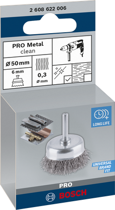 Щетка Bosch PRO Metal Clean Cup Brush, 50 мм, с прямым хвостовиком.