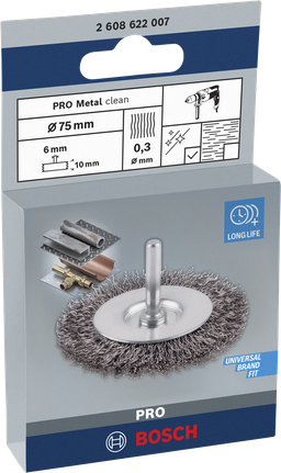 Проволочная щетка Bosch PRO Metal clean диаметром 75 мм для очистки металла.
