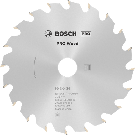 Пильный диск Bosch PRO для циркулярной пилы по дереву, размер 140 x 2,4 x 20 мм.