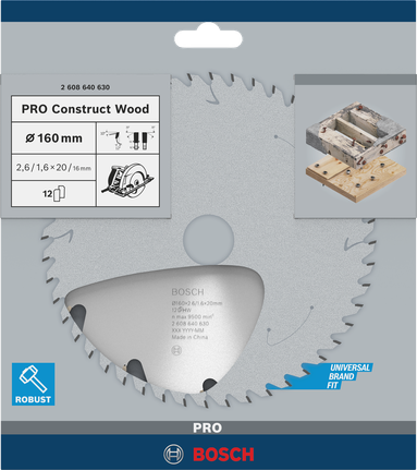 Пильный диск Bosch PRO Construct для циркулярной пилы по дереву, диаметр 160 мм.