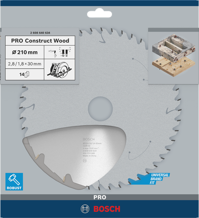 Пильный диск для циркулярной пилы Bosch PRO Construct по дереву, 210 мм.