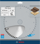 Пильный диск Bosch PRO Wood Circular Saw 216 мм T60 для чистой распиловки древесины.