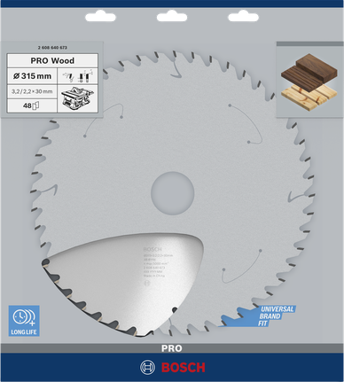 Пильный диск Bosch PRO Wood Circular Saw 315 мм T48 для универсальной распиловки древесины.