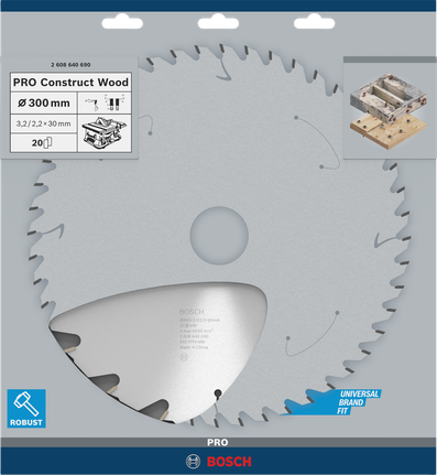 Пильный диск для циркулярной пилы Bosch PRO Construct по дереву, 300 мм.