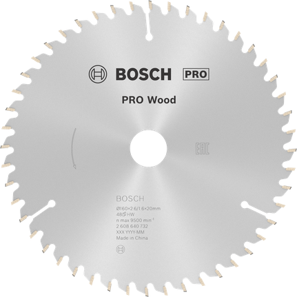 Пильный диск Bosch PRO для циркулярной пилы по дереву, 160 мм, тип T48, для точной распиловки древесины.