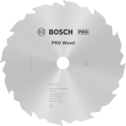 Пильный диск Bosch PRO для циркулярной пилы по дереву, 160 мм, тип T12, для чистой распиловки древесины.