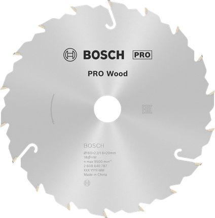 Пильный диск Bosch PRO для циркулярной пилы по дереву диаметром 160 мм обеспечивает чистый срез древесины.