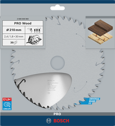 Пильный диск Bosch PRO Wood диаметром 210 мм для точной распиловки древесины.