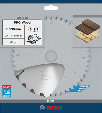 Пильный диск Bosch PRO Wood диаметром 190 мм для точной распиловки древесины.