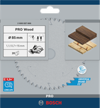 Пильный диск Bosch PRO Wood для аккумуляторной циркулярной пилы диаметром 85 мм обеспечивает чистый распил древесины.
