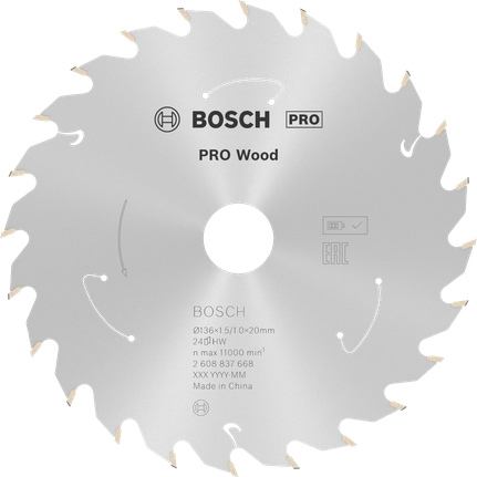 Пильный диск для аккумуляторной циркулярной пилы Bosch PRO Wood, диаметр 136 мм.