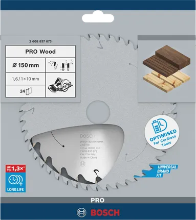 Пильный диск для аккумуляторной циркулярной пилы Bosch PRO Wood 150 мм T24.