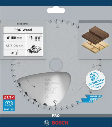 Пильный диск для аккумуляторной циркулярной пилы Bosch PRO Wood 150 мм T24.