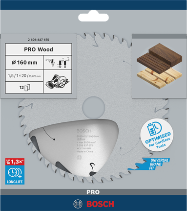 Пильный диск для аккумуляторной циркулярной пилы Bosch PRO Wood 160 мм T12.