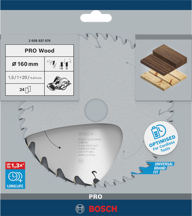 Пильный диск для аккумуляторной циркулярной пилы Bosch PRO Wood 160 мм T24.